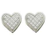 0.10 Carat (ctw) 10k White Gold White Diamond Ladies Heart Shape Stud Earrings