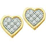 0.05 Carat (ctw) 10k Yellow Gold Brilliant White Diamond Ladies Heart Shape Stud Earrings