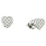 0.05 Carat (ctw) 10k White Gold Brilliant White Diamond Ladies Heart Shape Stud Earrings