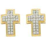 0.15 Carat (ctw) 10k Yellow Gold White Diamond Ladies Micro Pave Cross Earrings