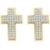 0.20 Carat (ctw) 10k Yellow Gold White Diamond Ladies Micro Pave Cross Earrings
