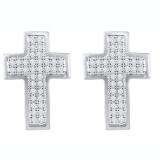 0.20 Carat (ctw) 10K White Gold Round White Diamond Ladies Micro Pave Cross Earrings 1/5 CT