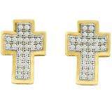 0.15 Carat (ctw) 10k Yellow Gold White Diamond Ladies Micro Pave Cross Earrings