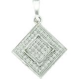 0.12 Carat (ctw) 10k White Gold Brilliant White Diamond Ladies Micro Pave Square Shape Pendant