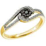 0.25 Carat (ctw) 14k Yellow Gold Round Black & White Diamond Ladies Cluster Flower Engagement Ring