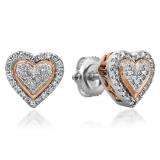 0.25 Carat (ctw) 10k White Gold Round White Diamond Ladies Two Tone Heart Shape Earrings