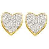 0.33 Carat (ctw) 10k Yellow Gold Round White Diamond Ladies Micro Pave Heart Shape Stud Earrings