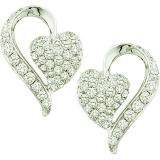 1.00 Carat (ctw) 14k White Gold Round White Diamond Ladies Fashion Heart Earrings
