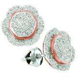 0.35 Carat (ctw) 10k White Gold Brilliant White Diamond Ladies Micro Pave Cluster Flower Earrings