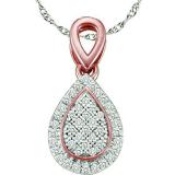 0.12 Carat (ctw) 10k White & Yellow Gold White Diamond Ladies Two Tone Raindrop Style Pendant