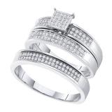 0.33 Carat (ctw) 10k White Gold Round White Diamond Men & Women's Micro Pave Engagement Ring Bridal Trio Set