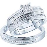 0.25 Carat (ctw) 10k White Gold Brilliant White Diamond Men & Women's Micro Pave Engagement Ring Bridal Trio Set