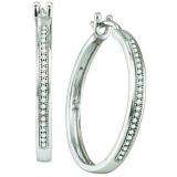 0.15 CT 10k White Gold Round Diamond Micro Pave Hoops Earrings