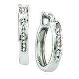 0.06 Carat (ctw) 10k White Gold Round White Diamond Ladies Micro Pave Hoop Earrings