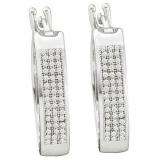 0.25 CT 10k White Gold Round Diamond Micro Pave Hoop Earrings