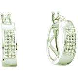 0.16 Carat (ctw) 10k White Gold Round Diamond Ladies Micro Pave Hoop Earrings