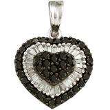 1.09 Carat (ctw) 14k White Gold Round & Baguette Cut Black & White Diamond Ladies Heart Pendant