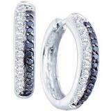 0.70 Carat (ctw) 14k White Gold Round Black & White Diamond Ladies Fashion Hoops Earrings