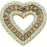 0.76 Carat (ctw) 14k Yellow Gold Round Brown & White Diamond Ladies Heart Pendant