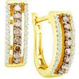 0.48 Carat (ctw) 14k Yellow Gold Round Brown & White Diamond Ladies Hoop Earrings