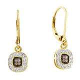 0.23 Carat (ctw) 14k Yellow Gold Round Champagne  & White Diamond Ladies Drop Earrings