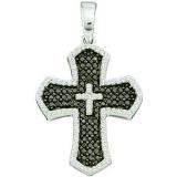 0.73 Carat (ctw) 14k White Gold Round Black & White Diamond Ladies Cross Pendant