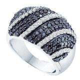 1.75 Carat (ctw) 14k White Gold Round White & Black Diamond Ladies Right Hand Fashion Band