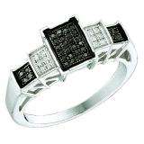 0.15 Carat (ctw) 10k White Gold Black & White Diamond Ladies Past Present Future Engagement Ring