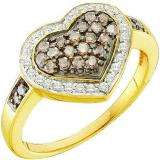 0.51 Carat (ctw) 14k Yellow Gold Round Brown & White Diamond Ladies Cocktail Heart Promise Ring