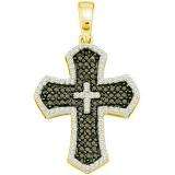 0.73 Carat (ctw) 14k Yellow Gold Round Black & White Diamond Ladies Cross Pendant