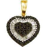 1.09 Carat (ctw) 14k Yellow Gold Black & White Diamond Ladies Heart Pendant