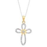0.20 Carat (ctw) 10K Yellow Gold Round Diamond Ladies Cross Pendant 1/5 CT (Silver Chain Included)
