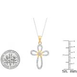 0.20 Carat (ctw) 10K Yellow Gold Round Diamond Ladies Cross Pendant 1/5 CT (Silver Chain Included)