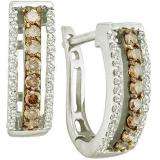 0.48 Carat (ctw) 14k White Gold Round Brown & White Diamond Ladies Hoop Earrings