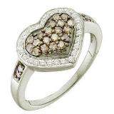 0.51 Carat (ctw) 14k White Gold Round Brown & White Diamond Ladies Cocktail Heart Promise Ring