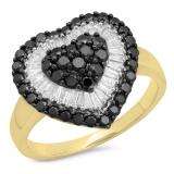 1.20 Carat (ctw) 14k Yellow Gold Round & Baguette Cut Black & White Diamond Ladies Heart Promise Ring