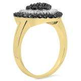 1.20 Carat (ctw) 14k Yellow Gold Round & Baguette Cut Black & White Diamond Ladies Heart Promise Ring