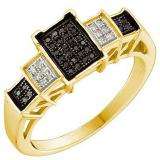 0.15 Carat (ctw) 10k Yellow Gold Black & White Diamond Ladies Past Present Future Engagement Ring
