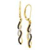 0.32 Carat (ctw) 14k Yellow Gold Black & White Diamond Ladies Dangling Drop Earrings