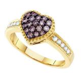 0.47 Carat (ctw) 14k Yellow Gold Round Brown and White Diamond Ladies Promise Heart Love Engagement Ring