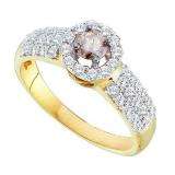 0.76 Carat (ctw) 14k Yellow Gold Round White & Champagne Diamond Ladies Halo Style Bridal Engagement Ring