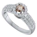 0.76 Carat (ctw) 14k White Gold Round White & Champagne Diamond Ladies Halo Style Bridal Engagement Ring