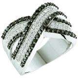 1.25 Carat (ctw) 14k White Gold Round Black & White Diamond Ladies Swirl Right Hand Fashion Band