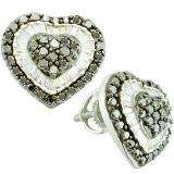 1.50 Carat (ctw) 14k White Gold Round & Baguette Cut Black & White Diamond Ladies Heart Earrings