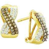 0.53 Carat (ctw) 14k Yellow Gold Round Brown & White Diamond Ladies Fashion Earrings