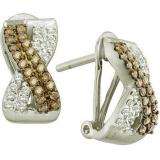 0.53 Carat (ctw) 14k White Gold Round Brown & White Diamond Ladies Fashion Earrings