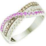 0.58 Carat (ctw) 14k White Gold Round White Brown & Pink Diamond Ladies Swirl Right Hand Fashion Band