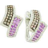 1.53 Carat (ctw) 14k White Gold Round White Brown & Pink Diamond Ladies Fashion Earrings