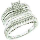0.25 Carat (ctw) 10k White Gold Brilliant White Diamond Men & Women's Micro Pave Engagement Ring Bridal Trio Set