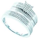 0.25 Carat (ctw) 10k White Gold Round White Diamond Men & Women's Micro Pave Engagement Ring Bridal Trio Set